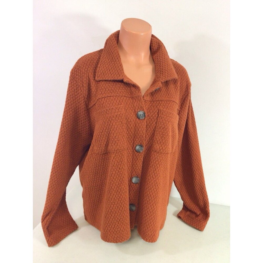 North River Orange Shirt Button Front Knit Womens XL